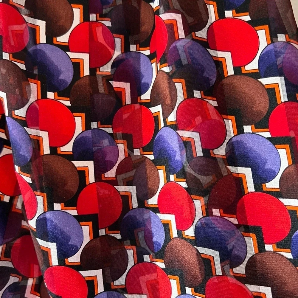 Vintage Geometric Print Silk Oblong Scarf